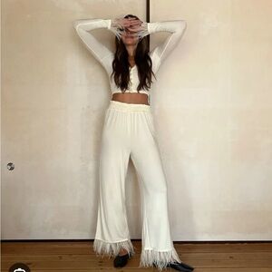 WeWoreWhat Feather Pants & Cardigan Set